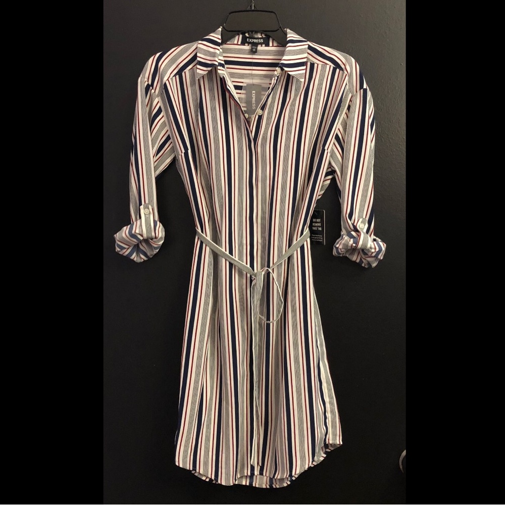 Express RWB Striped Midi Shirt Dress